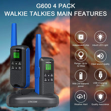 Load image into Gallery viewer, G600 Walkie Talkies Rechargeable, Waterproof Two Way Radios Long Range for Biking Hiking Camping Outdoor with Earpiece, LED Lamplight 4Pack