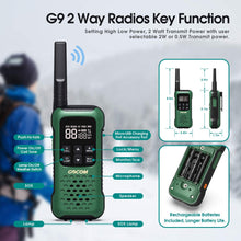 Load image into Gallery viewer, GOCOM Long Range G9 2Pack Waterproof Walkie Talkies for Adults, Rechargeable Two Way Radios Walkie Talkie for Outdoor, Flashlight & SOS Emergency Lamp