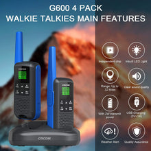 Load image into Gallery viewer, G600 Walkie Talkies Rechargeable, Waterproof Two Way Radios Long Range for Biking Hiking Camping Outdoor with Earpiece, LED Lamplight 4Pack

