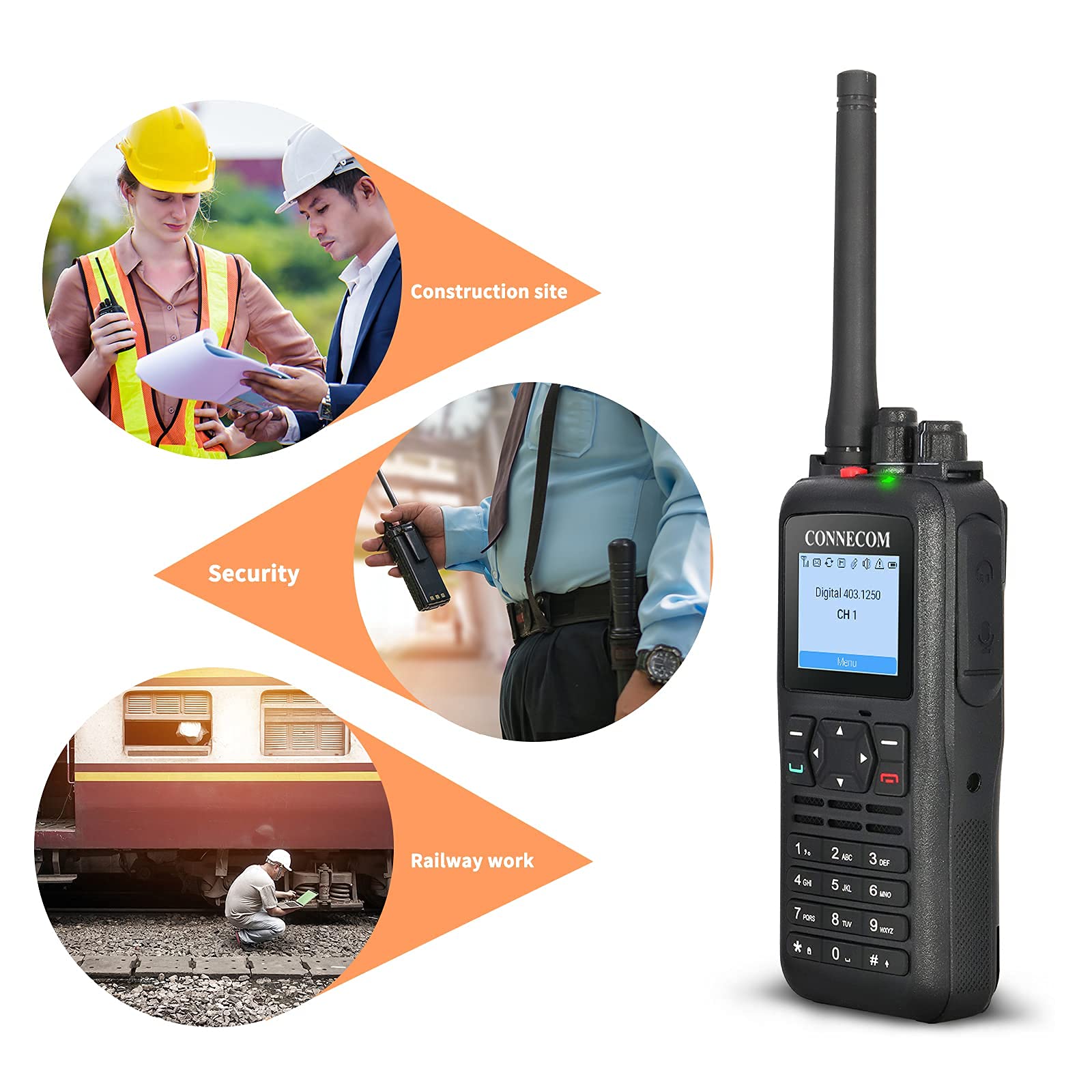 Long Range Digital ＆ Analog Two Way Radios CONNECOM Business Rechargeable 4W High Power Walkie Talkies Suitable for Commercial, Construction, Wareh - 2