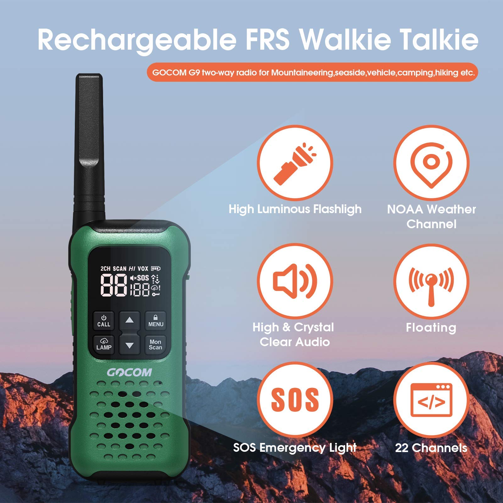 GOCOM G9 Waterproof Adult Walkie Talkies, Long Range Way radios Rech –  GOCOM Store