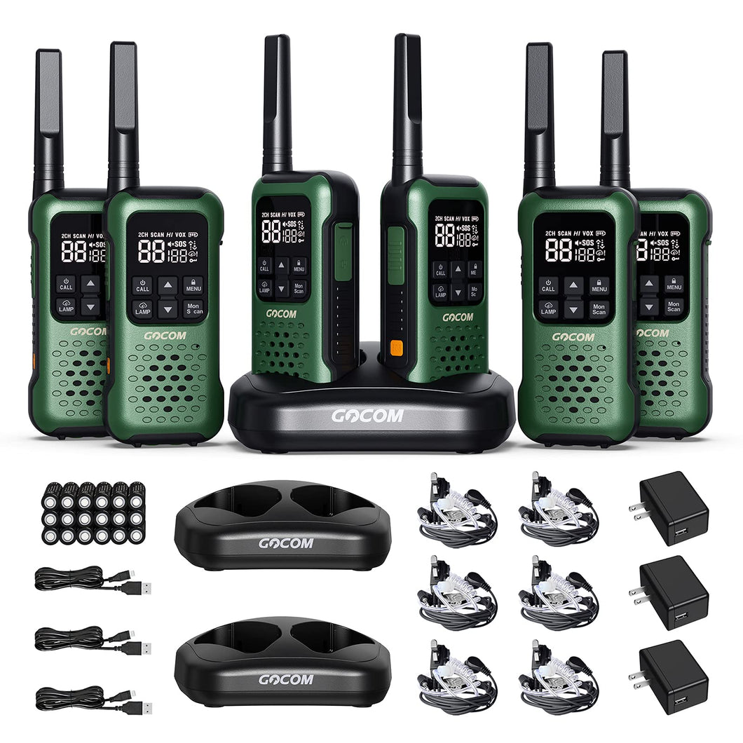 GOCOM G9 Waterproof Adult Walkie Talkies, Long Range  2 Way radios Rechargeable Outdoor Adventure NOAA Weather Alert & SOS Emergency Lamp 6Pack